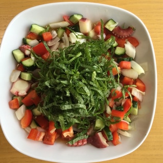 お酢で健康、タコと野菜の冷製サラダ